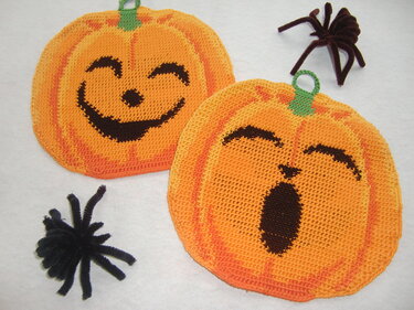 Tutorial doubleface potholders „pumpkin faces“ - Crochet