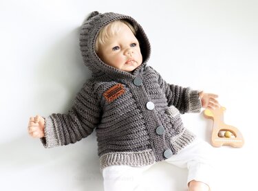 Baby- & Kinderjacke "Artur" (Gr. 50- 128, Rippenmuster, stricklook) - Bild 9