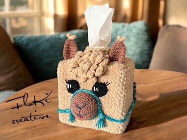Taschentuchbox Alpaka mit Tasche Häkelanleitung