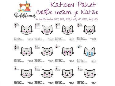 Katzen Stickdatei, Katzen Set Stickdateien, Maschinensticken