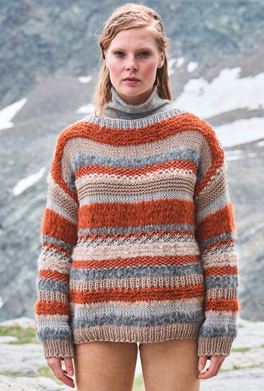 Streifenpulli mit U-Boot-Ausschnitt - Stricken