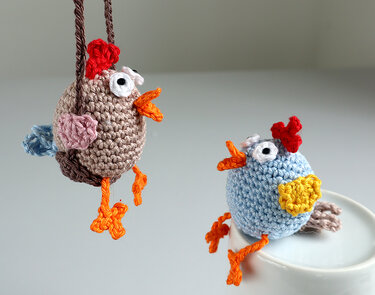 Hen on Swing - Easter Decoration, Car Rear View Mirror Pendant - Crochet