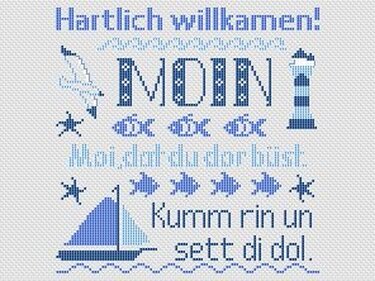Kreuzstichvorlage "Willkamen",ein maritimes,plattdeutsches Mustertuch - Sticken