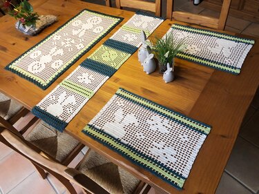 Häkeln / Sparset 3 in 1 / Tischband, Platzdeckchen und Tischläufer Ostern