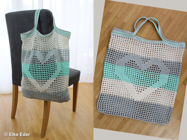 Shopping Net / Tote Bag with Heart - Crochet Pattern