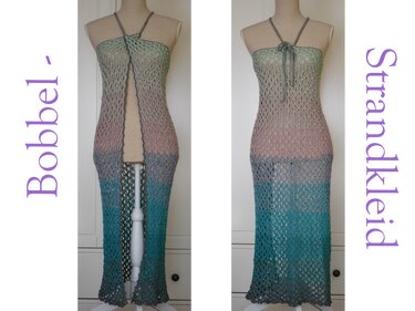 Gehäkeltes Ombre-Maxikleid mit Neckholder, Vorder- und Rückansicht auf Schneiderpuppe
