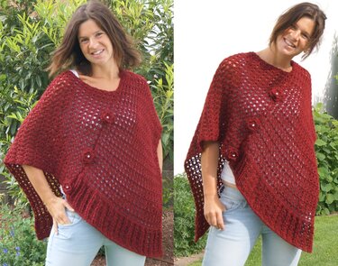 Poncho Red Flowers (Universalgröße S - XL)