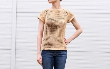 Netzshirt "Golden River", Gr. XS bis XXL (Raglan) - Häkeln