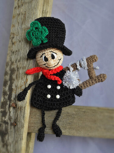 3er Sparset Glücksbringer Kleeblatt Glückspilz Schornsteinfeger Taschenbaumler Anhänger Neujahr - Häkeln