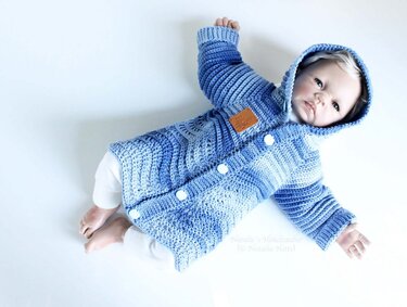 Baby & children's jacket "Lagoon", size 0 m.-5 y. (raglan, wave pattern) - Crochet