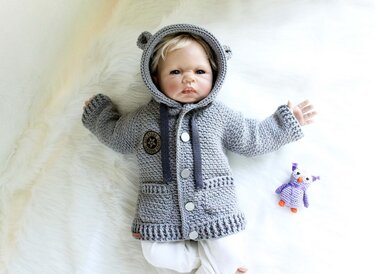 Baby & children jacket "Mouse", (Raglan, size 0 m. - 6 y.) - Crochet