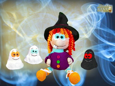 Witch Elvira and the little ghost´s - Crochet Pattern english