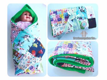 Babydecke Patchworkdecke Nähanleitung mit kleiner Schnittmusterherstellung Design von firstloungeberlin