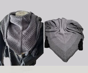 Triangular shawl "TUNISIAN" crocheted with trassels – for advanced