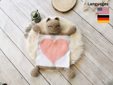 Crochet pattern PDF cuddle cloth bear heart crocheted blanket amigurumi