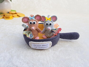 Häkelanleitung - Mäusepfanne - Ein paar Mäuse zum Verbraten! / Geldgeschenk
