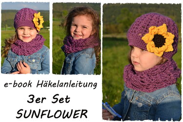 E-Book,+ Sunflower + Set Mütze und Loop Sonnenblume - Häkeln