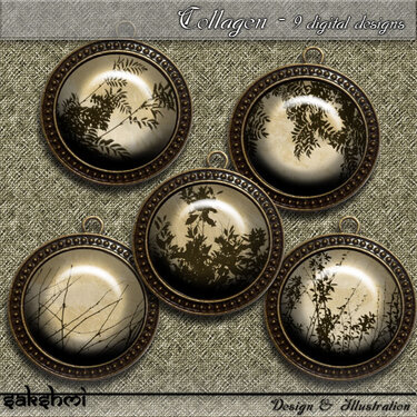 Vintage leaves – Digital Design - 9 Buttons print. - Crafts