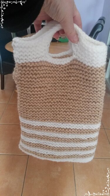 Strickanleitung Stricktasche Tasche Einkaufstasche Beige Weiß