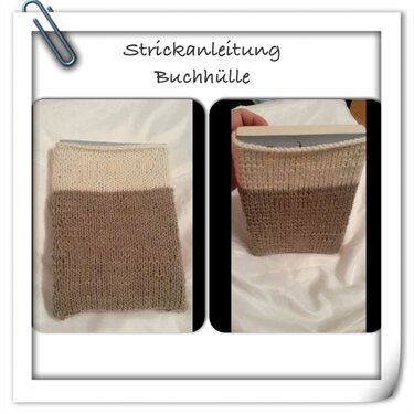 Strickanleitung Buchhülle Grau-Weiß