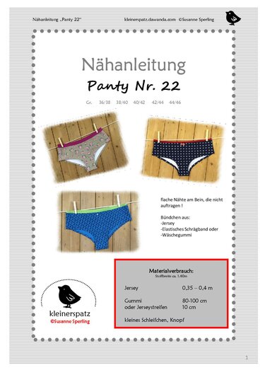 Panty Schnittmuster Nr. 22: drei fertige Unterhosen an einer Wäscheleine