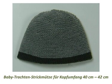 Gestrickte graue Babymütze mit dunklem Rand