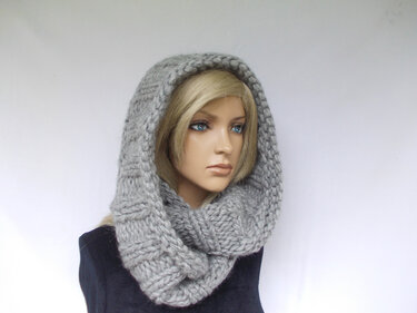 chunky slouchy knit scarf, circle shawl, knit pattern, unisex - Knitting