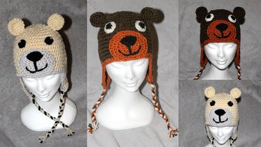 teddie and icebears hat in three different sizes (18, 20 and more than 22 inches) crochet pattern