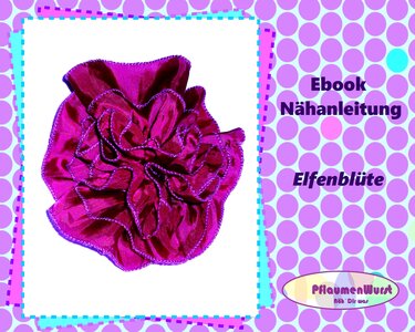 Nahaufnahme einer gefalteten magentafarbenen Stoffblüte mit Overlock-Naht