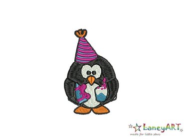Stickdatei "Pinguin Happy Birthday" Pes Format (Deco, Brother, Babylock) - Sticken