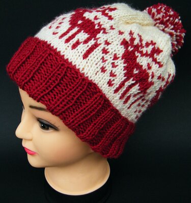 Strickanleitung Mütze mit Hirschmuster f. Kopfumfang 55 - 57 cm