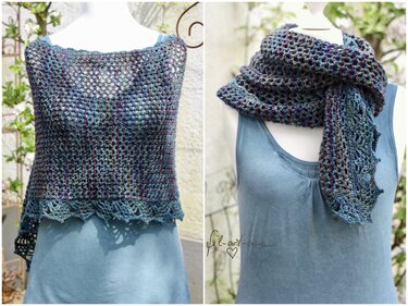 Gestrickter Poncho mit Häkelbordüre, Größe 36 - 46