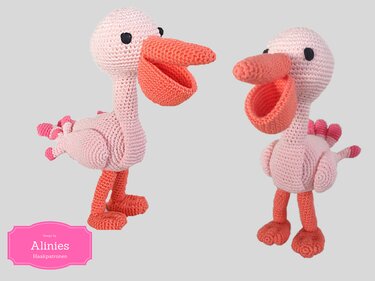 Pelican crochet pattern amigurumi crochet tutorial PDF file Pink Pelican in Dutch, German and English US-terms