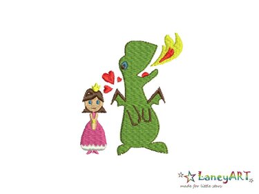Stickdatei/ Stickmotiv "Prinzessin & Drache in Love" Pes Format (Deco, Brother, Babylock)  - Sticken