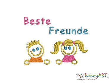 Stickdatei/ Stickmotiv "Beste Freunde" Pes Format (Deco, Brother, Babylock)  - Sticken