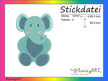 Stickdatei "Elefant" Pes Format (Deco, Brother, Babylock)  - Sticken