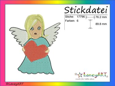 Stickdatei "Engel / Schutzengel mit Herz" Pes Format (Deco, Brother, Babylock)  - Sticken