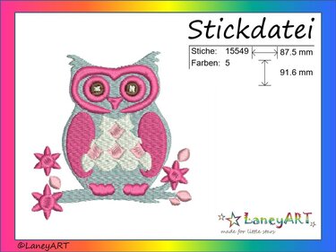 Stickdatei "Eule auf Ast" Pes Format (Deco, Brother, Babylock)  - Sticken