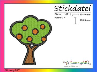 Stickdatei "Baum / Garten / Apfelbaum" Pes Format (Deco, Brother, Babylock)  - Sticken