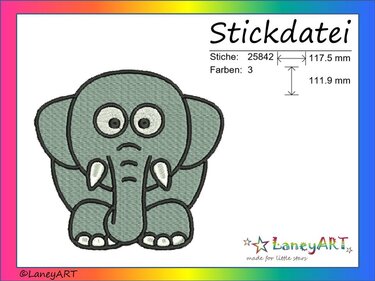 Stickdatei "Elefant" Pes Format (Deco, Brother, Babylock)  - Sticken