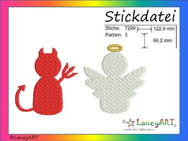 Stickdatei "Engel & Teufel" Pes Format (Deco, Brother, Babylock)