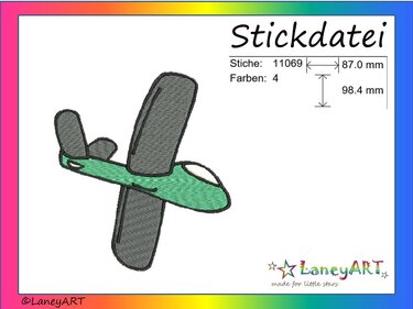 Stickdatei "Flieger / Flugzeug" Pes Format (Deco, Brother, Babylock)  - Sticken