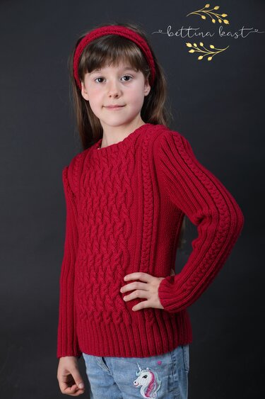 Charmeine - Cable Jumper for Girls, Sizes 116-140 (EU) resp. 6-10 (US)