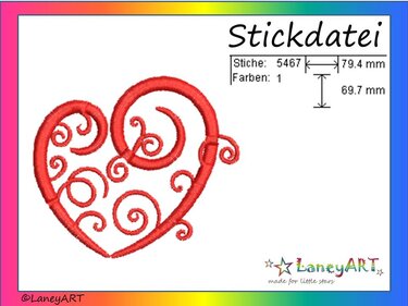 Stickdatei "Herz - Love - Liebe - Schnörkel" Pes Format (Deco, Brother, Babylock)  - Sticken