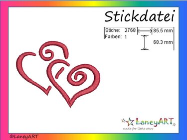 Stickdatei "Hearts - Love - Herzen" Pes Format (Deco, Brother, Babylock)  - Sticken