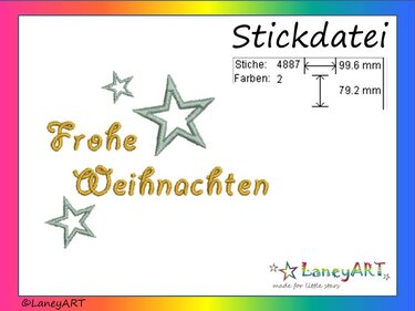 Stickdatei "Frohe Weihnachten" Pes Format (Deco, Brother, Babylock)  - Sticken