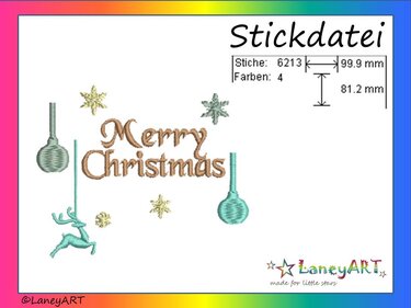 Stickdatei "Merry Christmas - Weihnachten" Pes Format (Deco, Brother, Babylock)  - Sticken