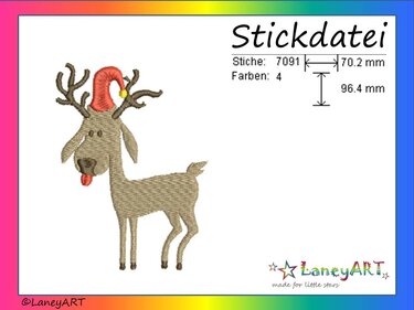 Stickdatei "Rentier" Pes Format (Deco, Brother, Babylock)  - Sticken