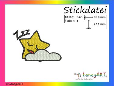 Stickdatei "Schlummer-Stern" Pes Format (Deco, Brother, Babylock)  - Sticken