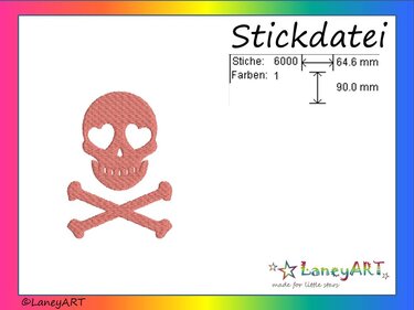 Stickdatei "Totenkopf Pink" Pes Format (Deco, Brother, Babylock)  - Sticken